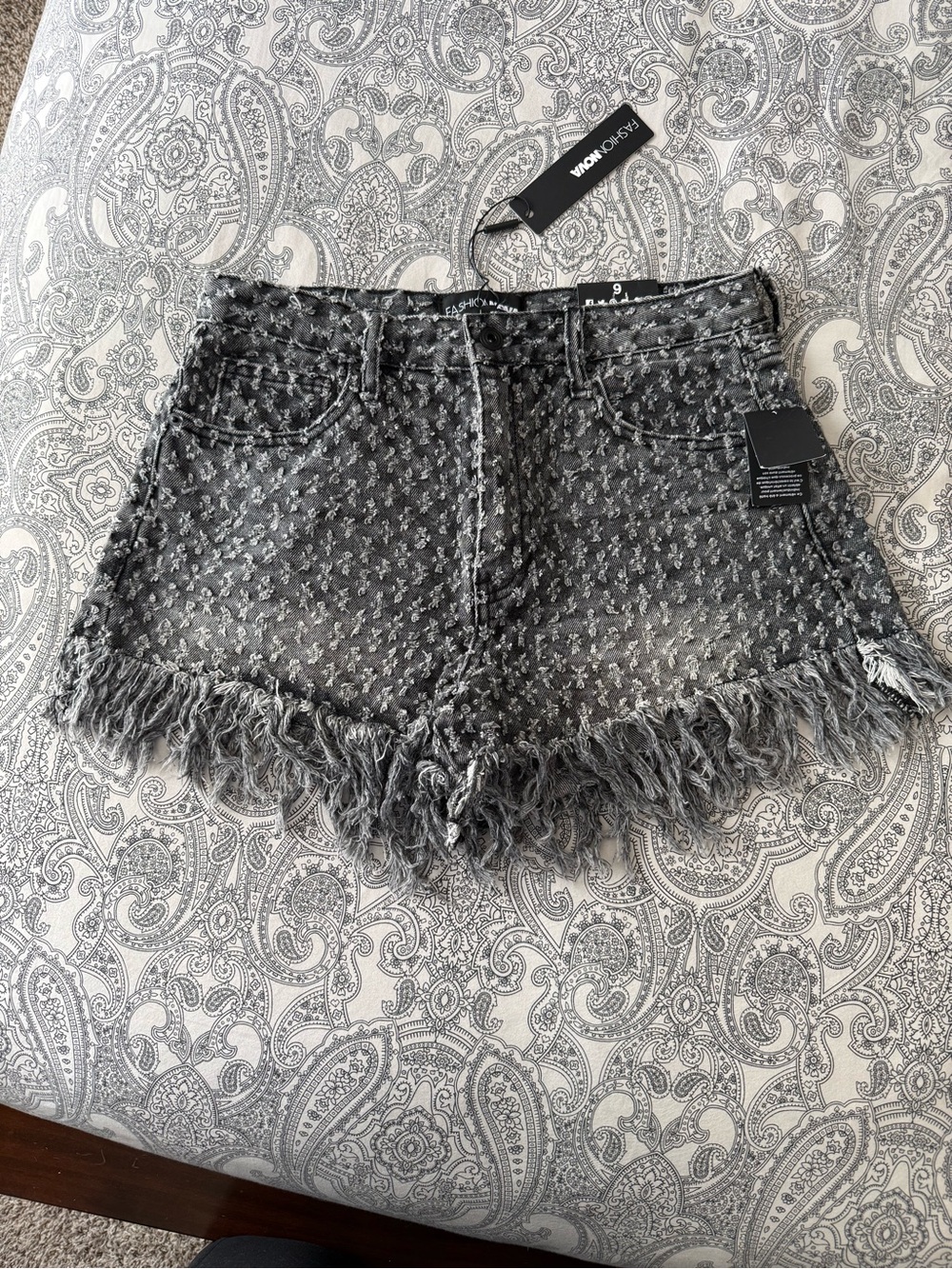 Fashion Nova Black Distressed Frayed Denim Shorts
